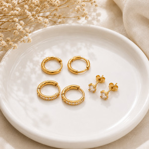 Earrings: Gold Plated Stainless Steel 3-Pair Earring Set