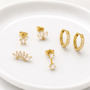 Gold Plated Stainless Steel and Cubic Zirconia 6-Piece Earring Set.
