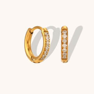 Gold Plated Stainless Steel and Cubic Zirconia Mini Huggie Earrings