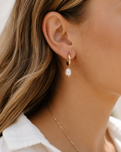 Gold Plated Stainless Steel Freshwater Pearl Hoop Earrings