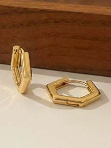 Gold Plated Stainless Steel Hexagon Huggie Earrings