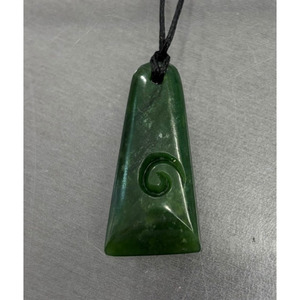 New Zealand Pounamu Toki (Adze) Koru (Spiral) Necklace