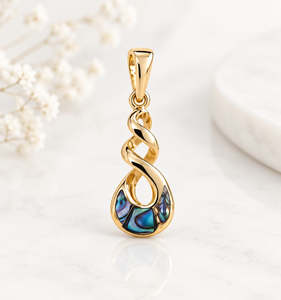 Triple Twist Pāua Pendant - Gold Plated on Brass