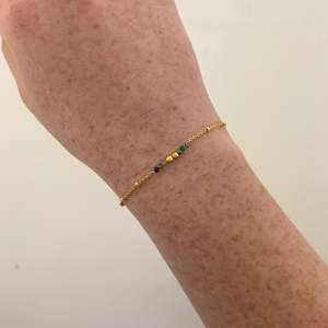 Ruby Zoisite & Gold Plated Brass Bead Fine Chain Bracelet