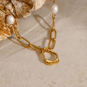 Gold Plated Stainless Steel & Fresh Water Pearl Bracelet