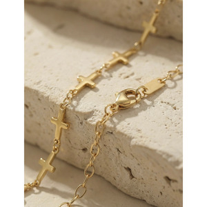 Bracelets: 18K Gold Plated Stainless Steel Cross Bracelet