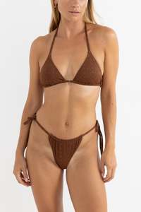 RHYTHM SUNSET SLIDE TRI TOP W/ GATHERED TIE SIDE ITSY PANT - CHOCOLATE