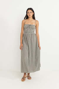 RHYTHM ANTIBES PLAID MIDI DRESS - OLIVE