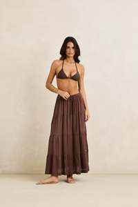 Rhythm: RHYTHM WOMENS CLASSIC TIERED MAXI SKIRT - CHOCOLATE