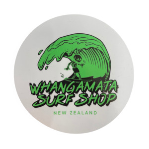 WHANGAMATA SURF SKELETON SURFER STICKER - GREEN