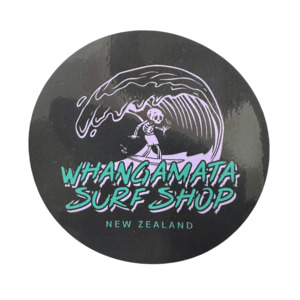 WHANGAMATA SURF SKELETON SURFER STICKER - BLACK