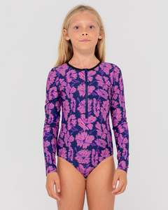 Girls Rash Vests: RUSTY HIBISCUS LONG SLEEVE ONE PIECE GIRLS - FUC