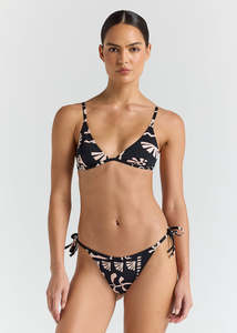 Poolside Paradiso: POOLSIDE PARADISO JAMAICA BRALETTE TRI TIE TOP W/ SKIMPY STRING TIE BOTTOM - BLACK