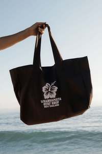 Womens Beach Bags: WHANGAMATA SURF SHOP HIBISCUS TOTE BAG - COFFEE