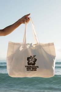WHANGAMATA SURF SHOP HIBISCUS TOTE BAG - NATURAL