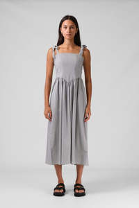 RPM SOFIA MIDI DRESS - B/W PINSTRIPE