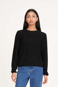 Womens Knitwear: HUFFER ZIGGY CRUISE LS TOP - BLACK