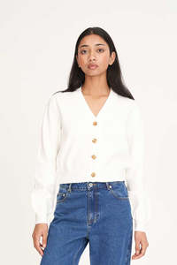 Womens Knitwear: HUFFER BIBI KNIT CARDIGAN - CHALK