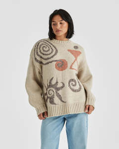 Womens Knitwear: WRANGLER SYMBOLS SLOUCH KNIT - CREAM CACAO