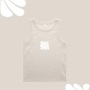 Flower Collection: WHANGAMATA SURF SHOP RIBED FLOWER SINGLET - BONE