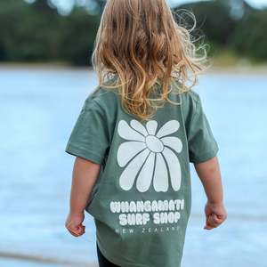 WHANGAMATA SURF SHOP GIRLS FLOWER TEE - SAGE