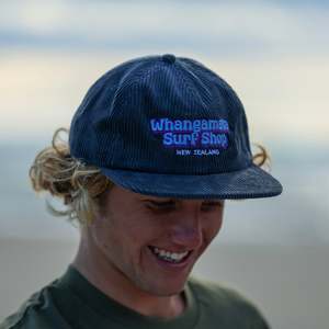 WHANGAMATA SURF SHOP BUBBLE LOGO CORD CAP - PETROL BLUE