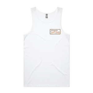 Best Sellers: WHANGAMATA SURF SHOP BOX LOGO SINGLET - WHITE