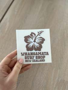 Stickers: WHANGAMATA SURF SHOP HIBISCUS FLOWER STICKER - COFFEE