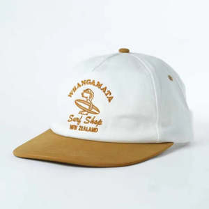 Surf Dog Collection: WHANGAMATA SURF SHOP SURF DOG CAP - WHITE/BROWN