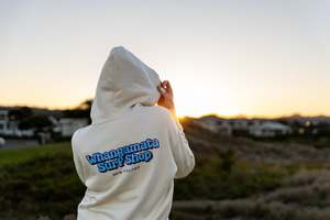 Bubble Collection: WHANGAMATA SURF WOMENS BUBBLE LOGO HEAVY HOOD - ECRU