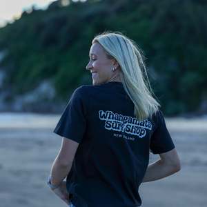 WHANGAMATA SURF WOMENS BOXY TEE - FADED BLACK