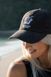Whangamata Surf Caps: WHANGAMATA SURF SHOP HIBISCUS FLOWER CAP - CACAO