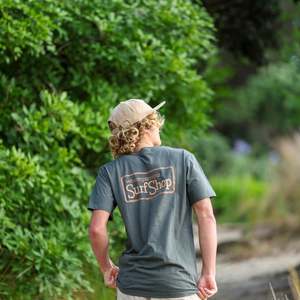 WHANGAMATA SURF SHOP BOX LOGO TEE - CHARCOAL