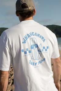 WHANGAMATA SURF SHOP SURF DUDES TEE - FADED WHITE
