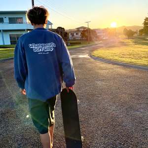 WHANGAMATA SURF MENS CREW BUBBLE LOGO - FADED BLUE