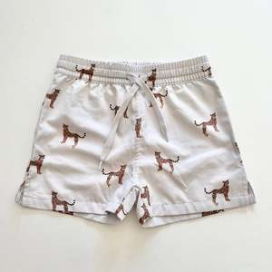 For The Boys: Jamie Kay Leopard Swim Shorts, Size 5