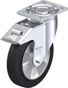 200mm Elastic Rubber - Swivel Plate & Brake- 500kg capacity