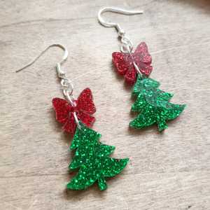 Christmas Tree & Bow Earrings