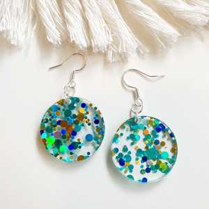 Earrings: Summer Speckled Round Earrings - Light Blue