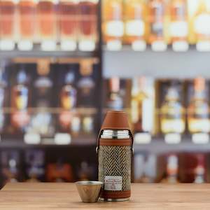 Tan Leather and Harris Tweed 8oz Hunter Flask