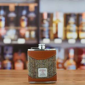 Tan Leather and Harris Tweed 6oz Hip Flask