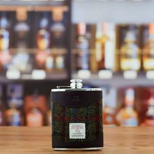 Whisky Hip Flasks: Burgundy Leather and Harris Tweed 6oz Hip Flask