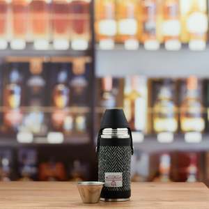 Black Leather and Harris Tweed 8oz Hunter Flask