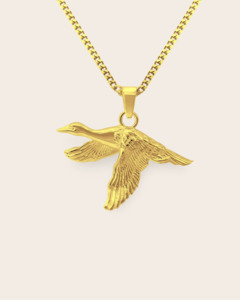 Necklace: Fly Away Home Duck Necklace Gold Plated
