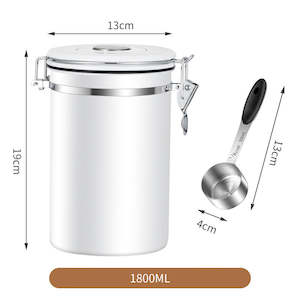 1.8L Coffee Container and Spoon Airtight Coffee Bean Canister White