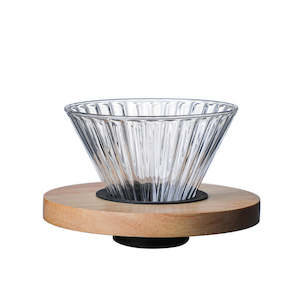 Small V60 Glass Pour Over Coffee Maker with Oak Wood Base – 2 cups