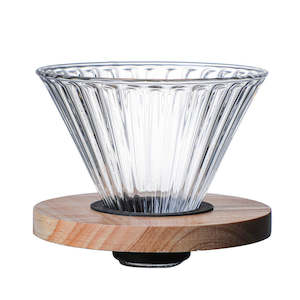 Coffee Dripper: Large V60 Glass Pour Over Coffee Maker with Oak Wood Base – 4 cups