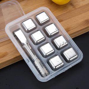 Stainless-Steel Ice Cubes Whiskey Stone Set Toolbox: Clip and 8 Cubes