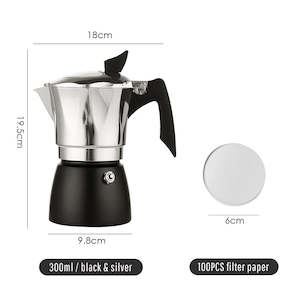 300ML Stove-top Coffee Maker Moka Express with Transparent Lid – BLACK & SILVER