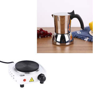 Bundle Selection: Stovetop Moka Pot 300ML with 500W Hot Plate White Bundle
